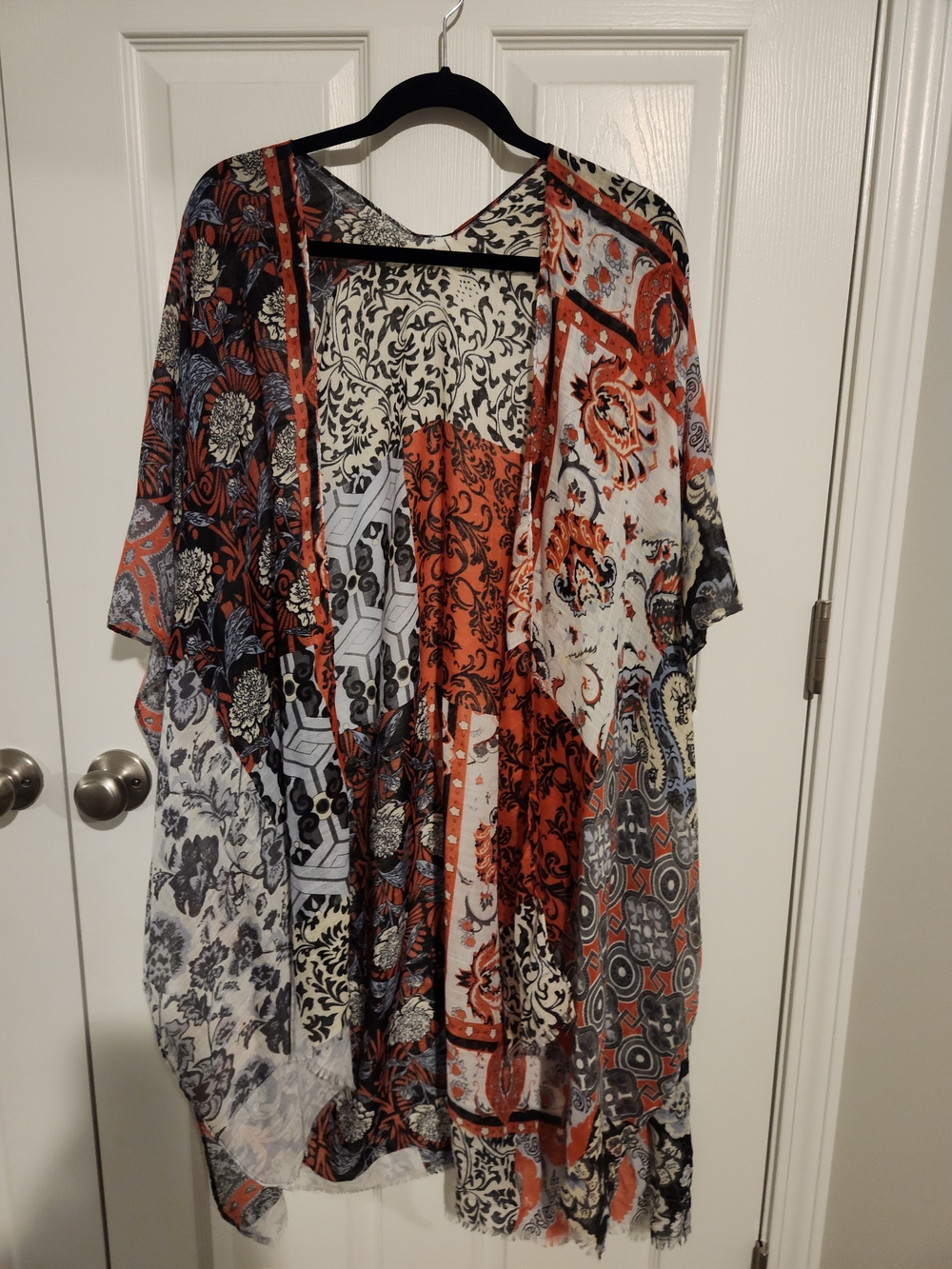 Source Unknown Mixed Print Kimono — Rust/Black/White